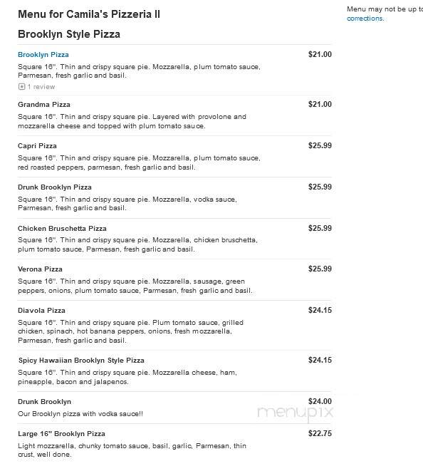 Camila's Pizzeria II - Bensalem, PA menu_pic