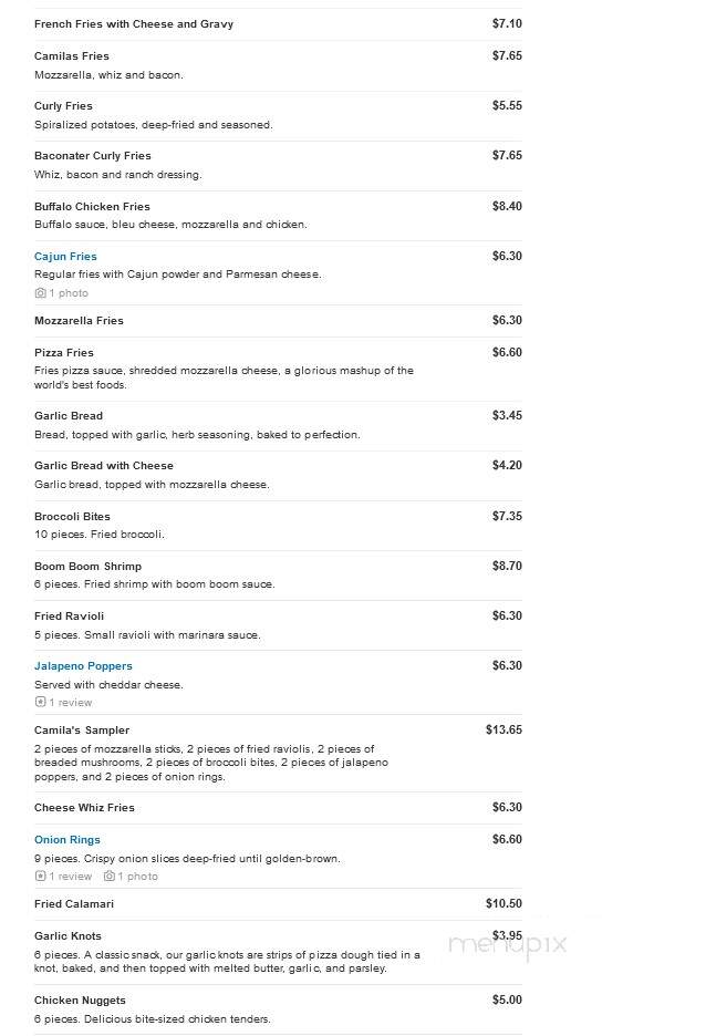 Camila's Pizzeria II - Bensalem, PA menu_pic