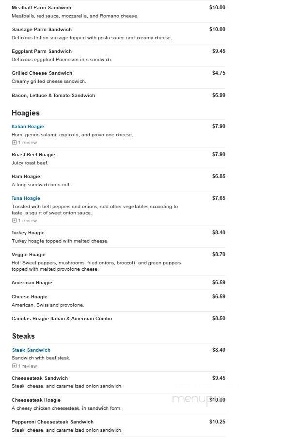 Camila's Pizzeria II - Bensalem, PA menu_pic