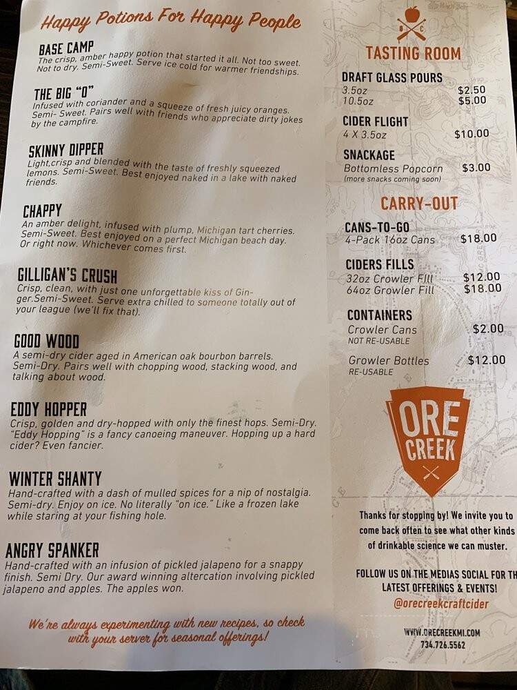 Ore Creek Craft Cider - Pinckney, MI menu_pic