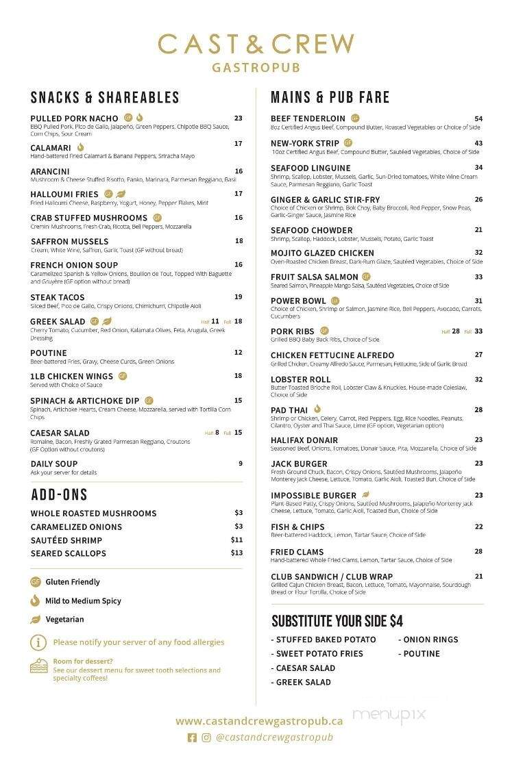 Cast & Crew Gastropub - Bathurst, NB menu_pic