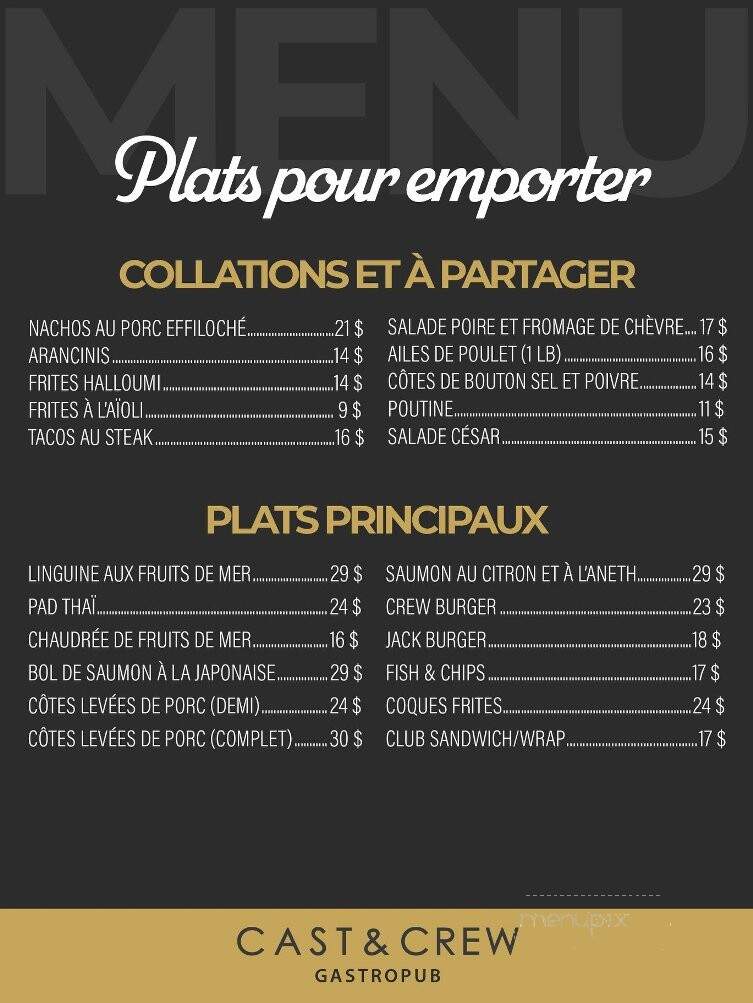 Cast & Crew Gastropub - Bathurst, NB menu_pic