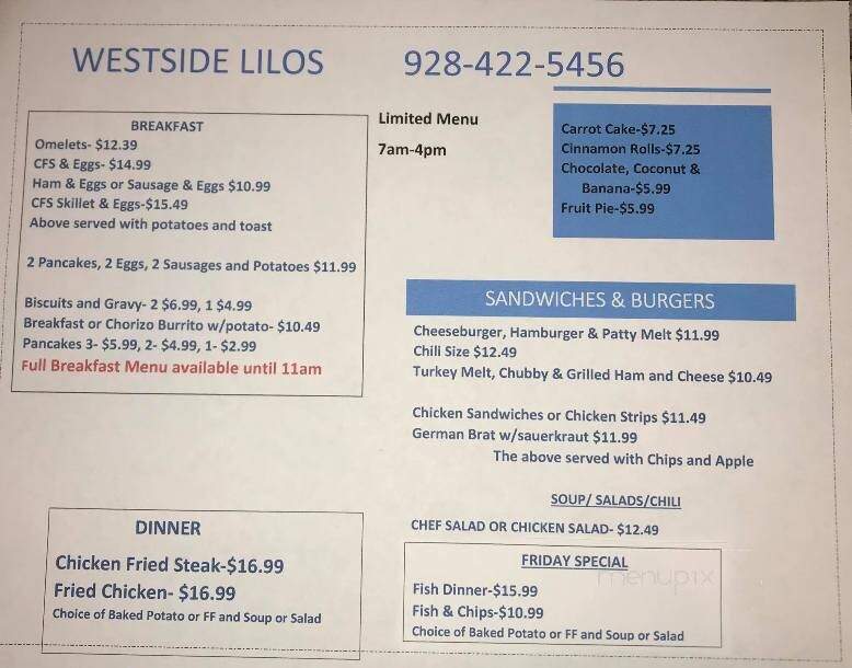 Westside Lilo'S Cafe - Seligman, AZ menu_pic