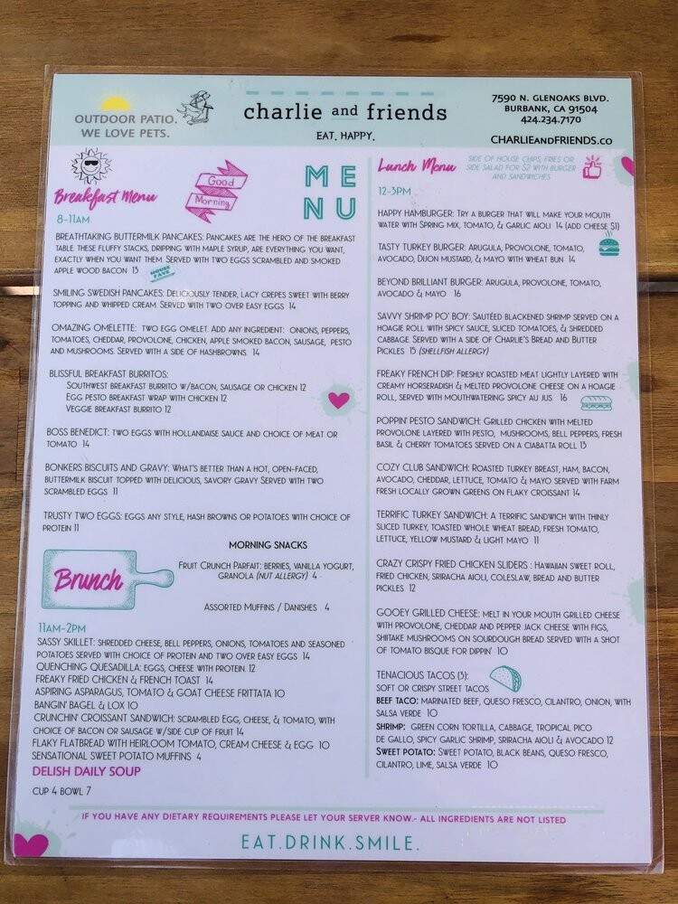 Charlie and Friends - Burbank, CA menu_pic