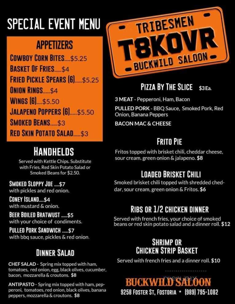 Buckwild Saloon - Fostoria, MI menu_pic