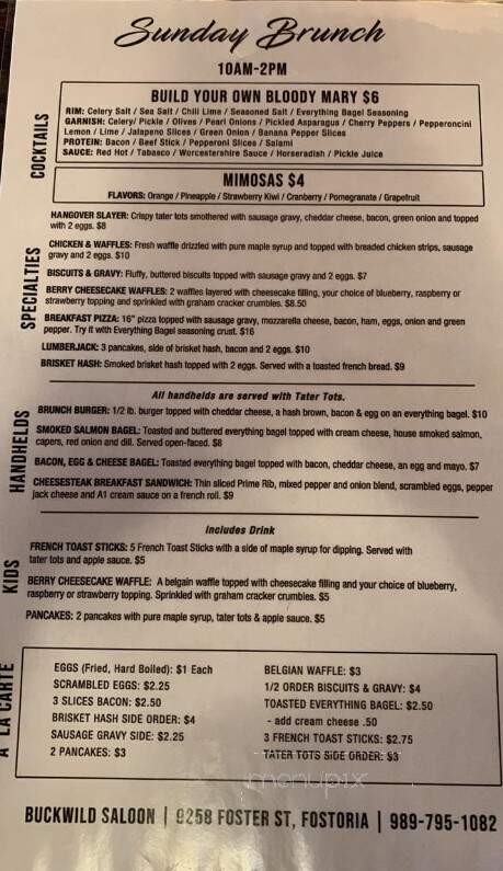 Buckwild Saloon - Fostoria, MI menu_pic