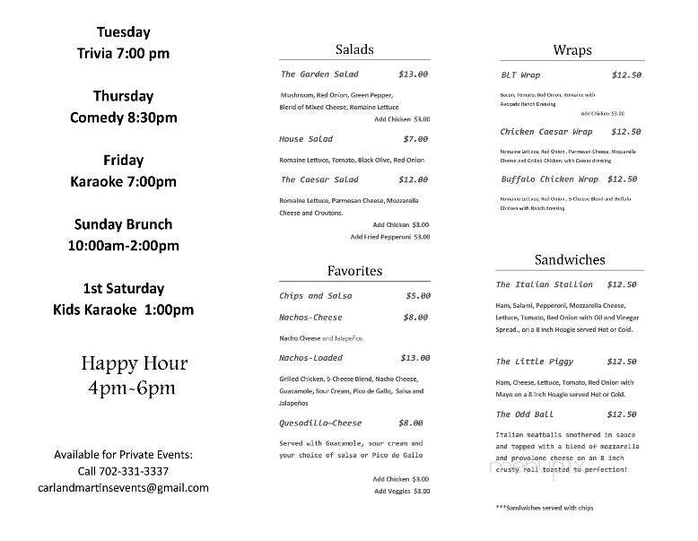 Carl and Martin's Bar - Henderson, NV menu_pic