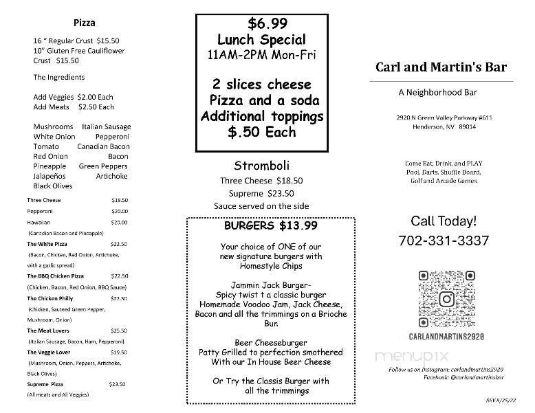 Carl and Martin's Bar - Henderson, NV menu_pic