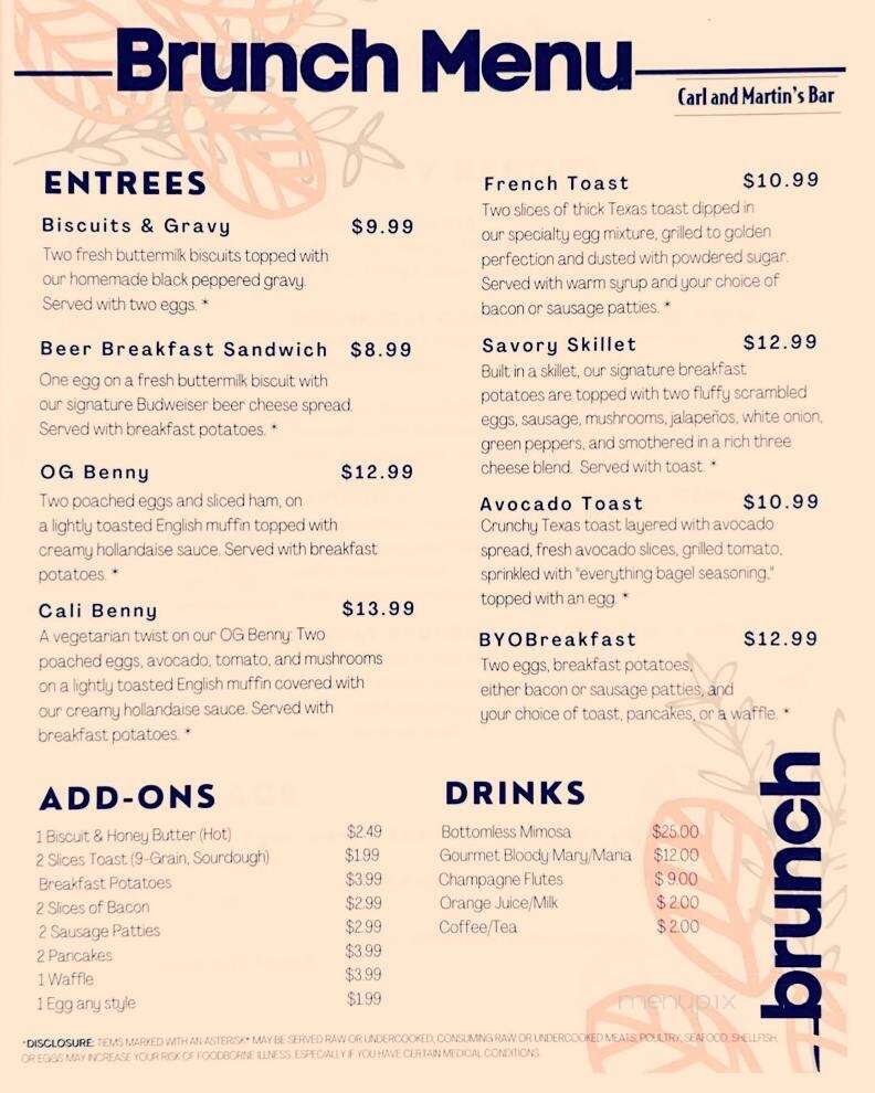 Carl and Martin's Bar - Henderson, NV menu_pic