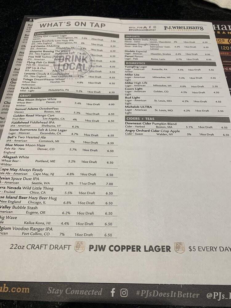 P.J. Whelihan's - Hatfield, PA menu_pic