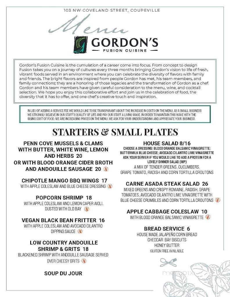 Gordon's Fusion Cuisine - Coupeville, WA menu_pic