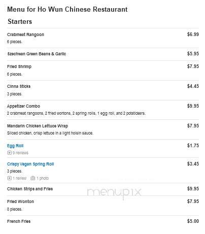 Ho Wun Chinese Restaurant - Fenton, MO menu_pic