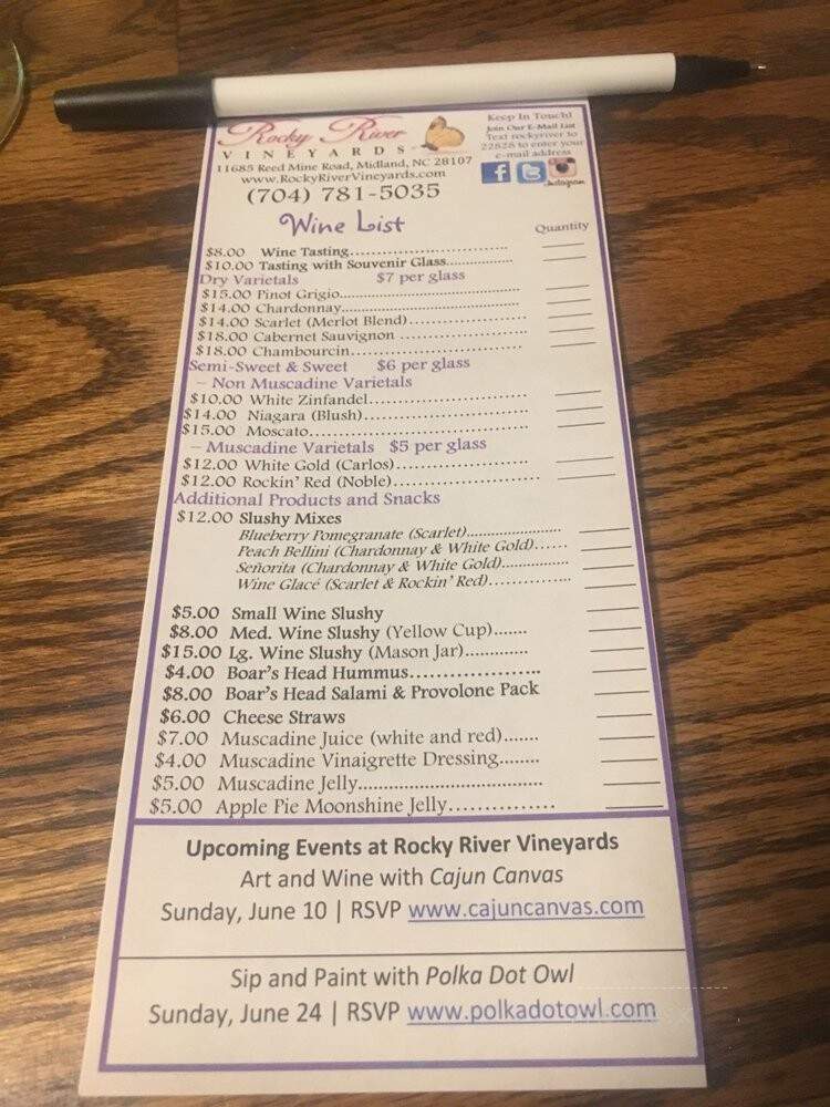 Rocky River Vineyards - Midland, NC menu_pic
