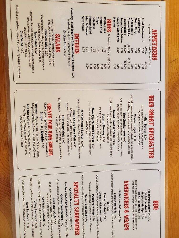 Buck Snort - Neola, IA menu_pic