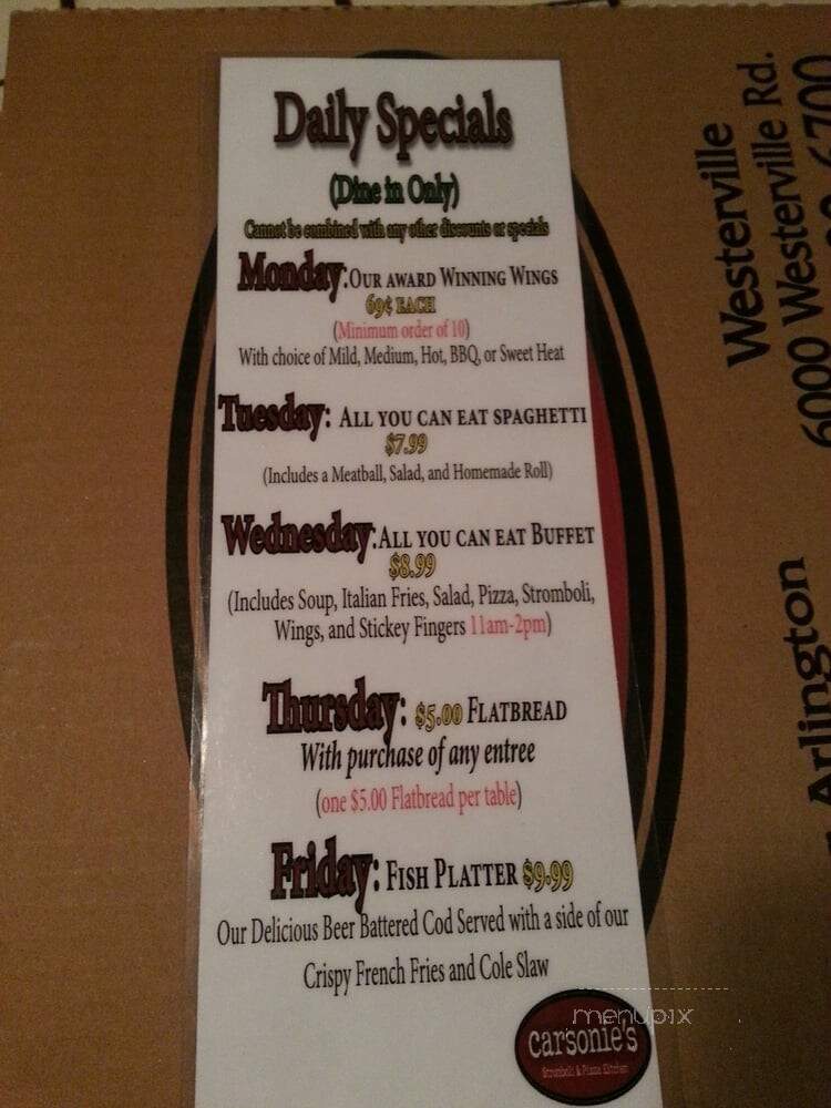 Carsonie's Restaurant - Westerville, OH menu_pic
