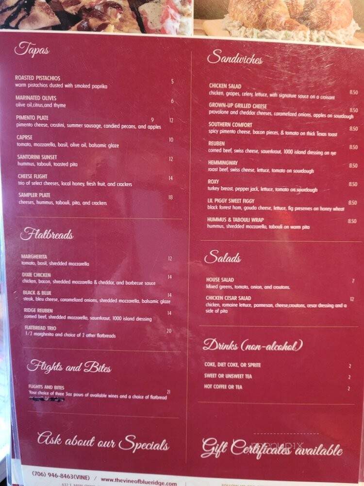 The Vines - Blue Ridge, GA menu_pic