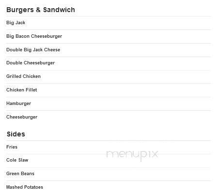 Jack's Hamburgers - Vernon, AL menu_pic