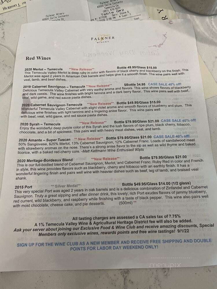 The Pinnacle Restaurant at Falkner Winery - Temecula, CA menu_pic