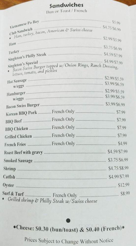 Singleton's Poboy - New Orleans, LA menu_pic