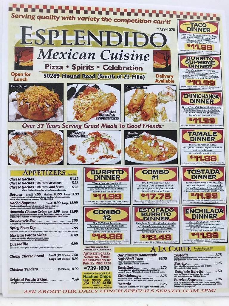 Esplendido Pizza & Taco - Shelby Township, MI menu_pic