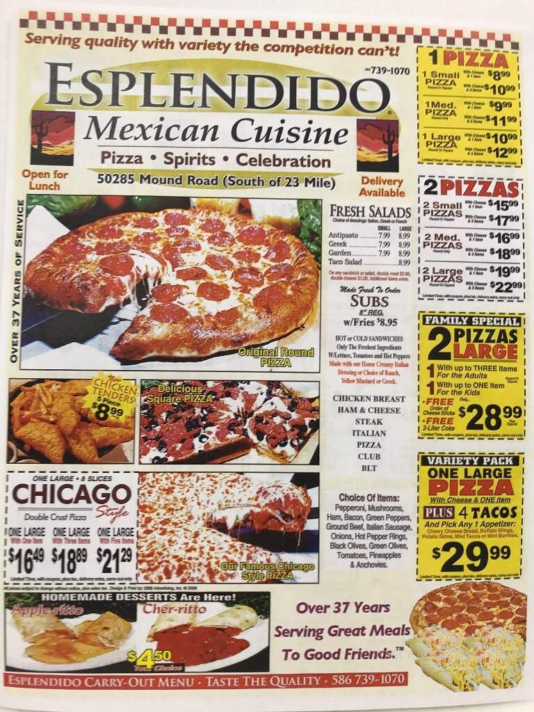 Esplendido Pizza & Taco - Shelby Township, MI menu_pic