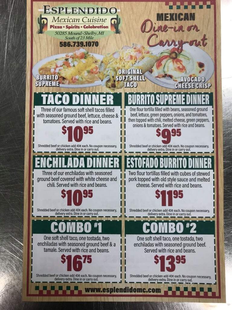 Esplendido Pizza & Taco - Shelby Township, MI menu_pic