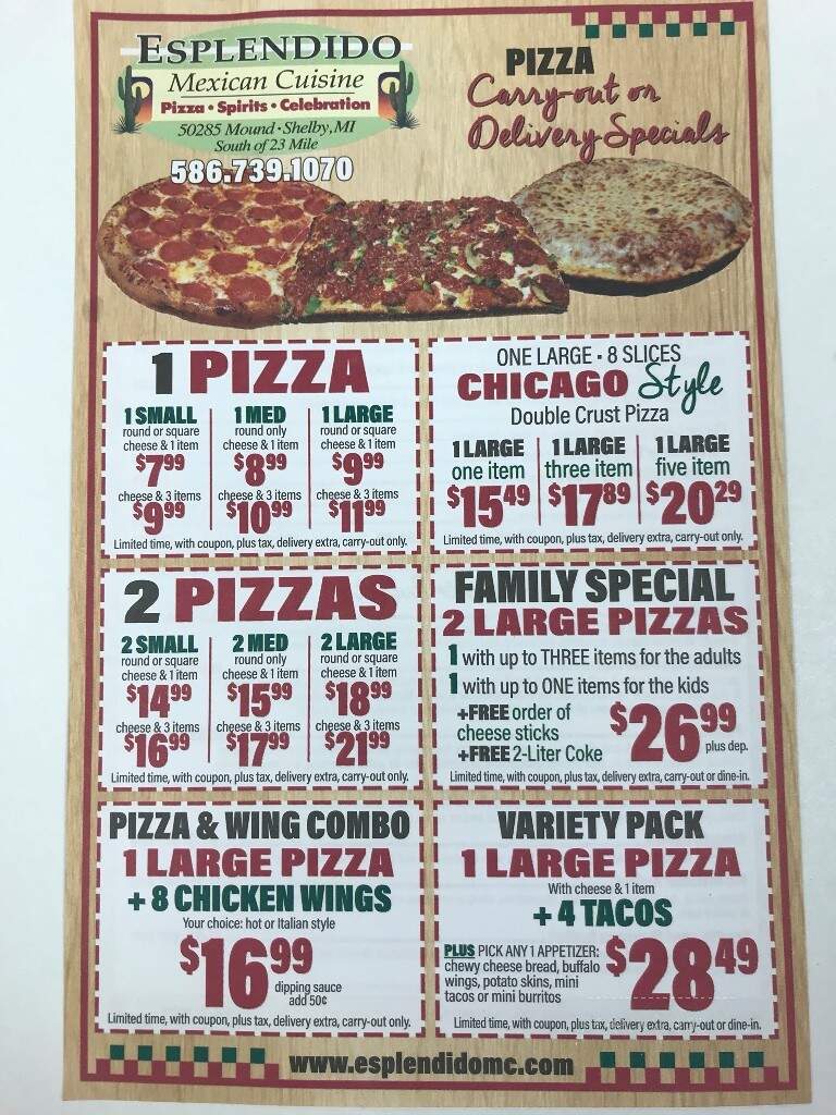 Esplendido Pizza & Taco - Shelby Township, MI menu_pic
