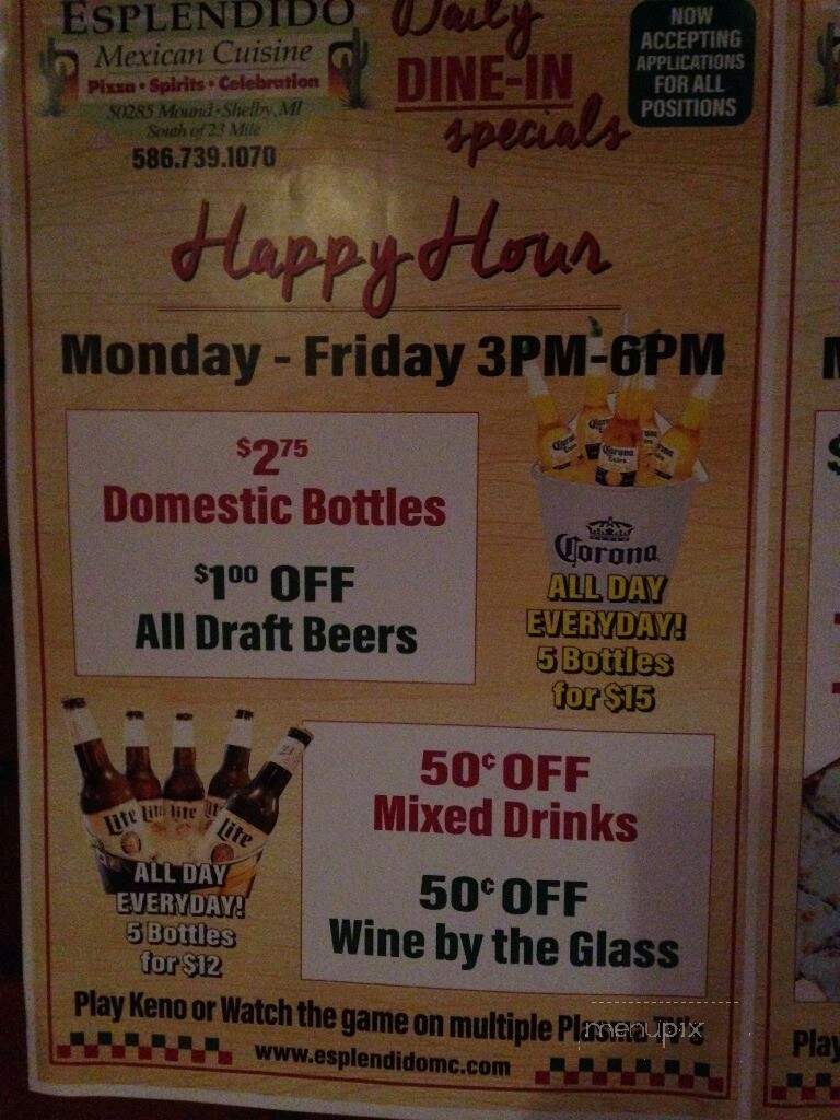 Esplendido Pizza & Taco - Shelby Township, MI menu_pic