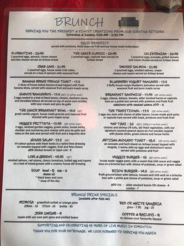 Blue Chair Cafe - Edmonton, AB menu_pic