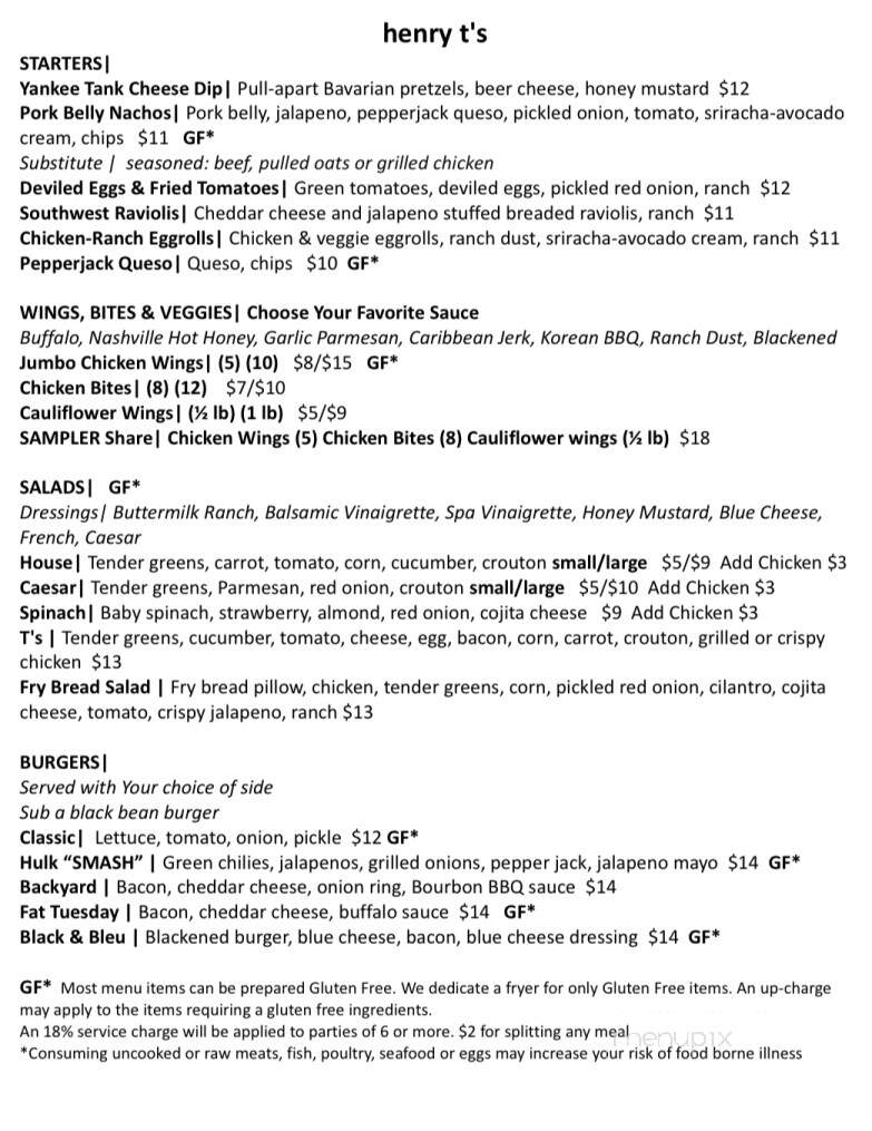 Henry T's Bar & Grill - Lawrence, KS menu_pic