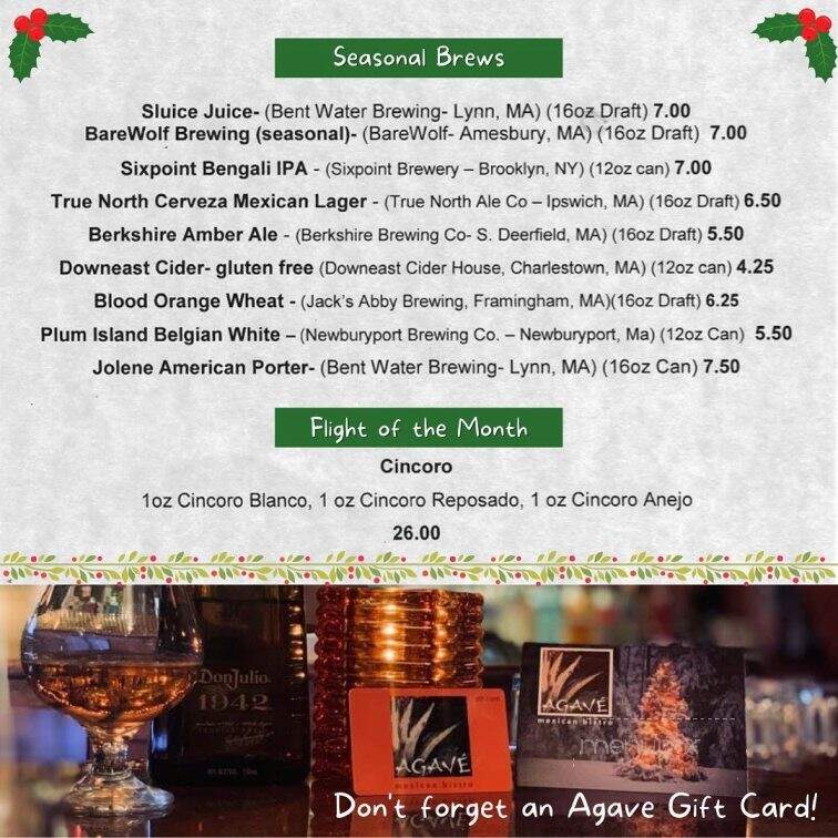 Agave Mexican Bistro - Newburyport, MA menu_pic