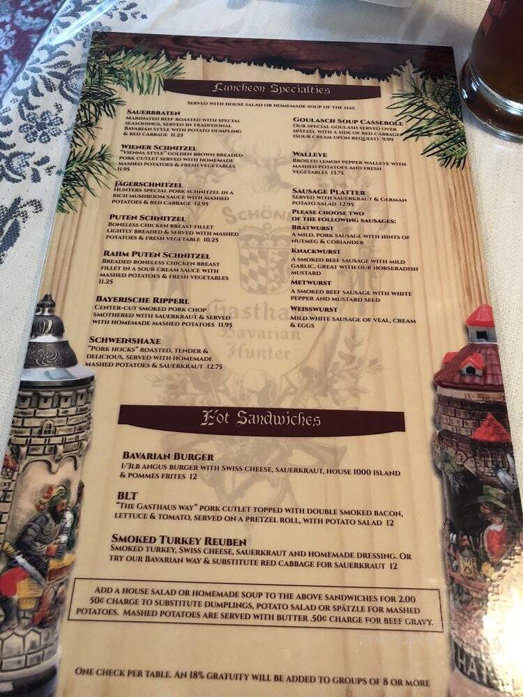 Gasthaus Bavarian Hunter - Stillwater, MN menu_pic
