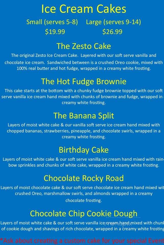 Zesto Ice Cream & Grill - Omaha, NE menu_pic