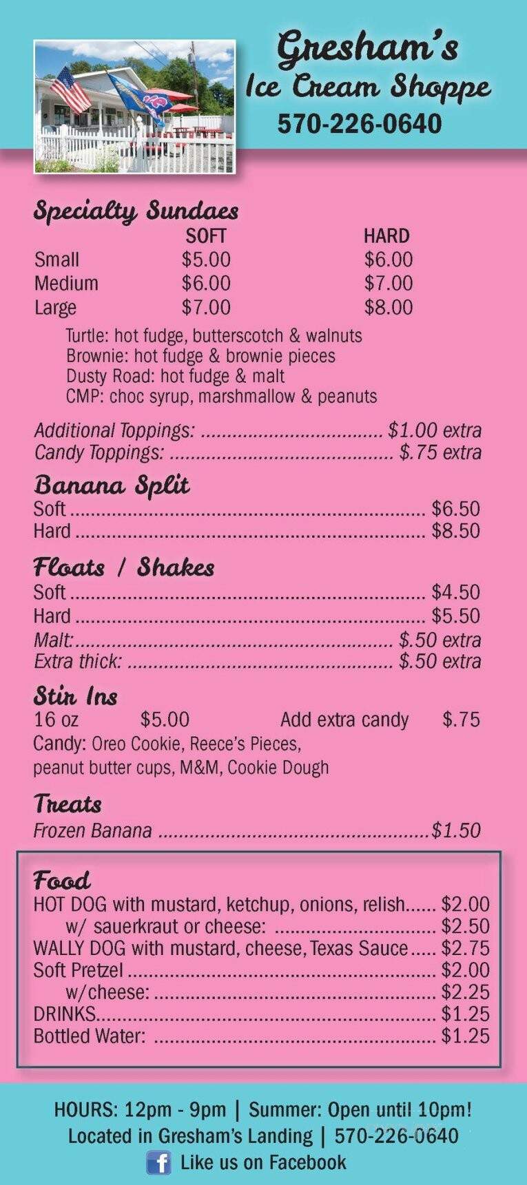 Gresham's Ice Cream Shoppe - Hawley, PA menu_pic
