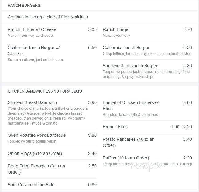 Ranch Wagon - Shavertown, PA menu_pic
