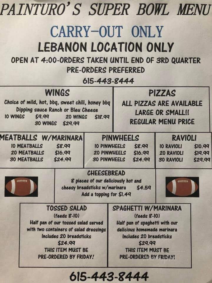 Painturo's Pizza - Lebanon, TN menu_pic