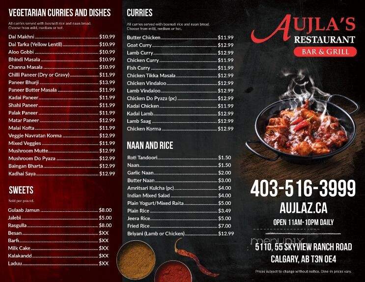 Aujla's Restaurant Bar & Grill - Calgary, AB menu_pic
