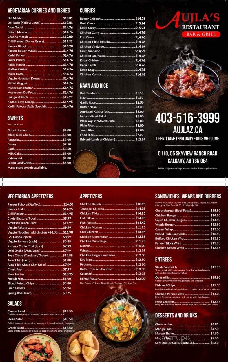 Aujla's Restaurant Bar & Grill - Calgary, AB menu_pic