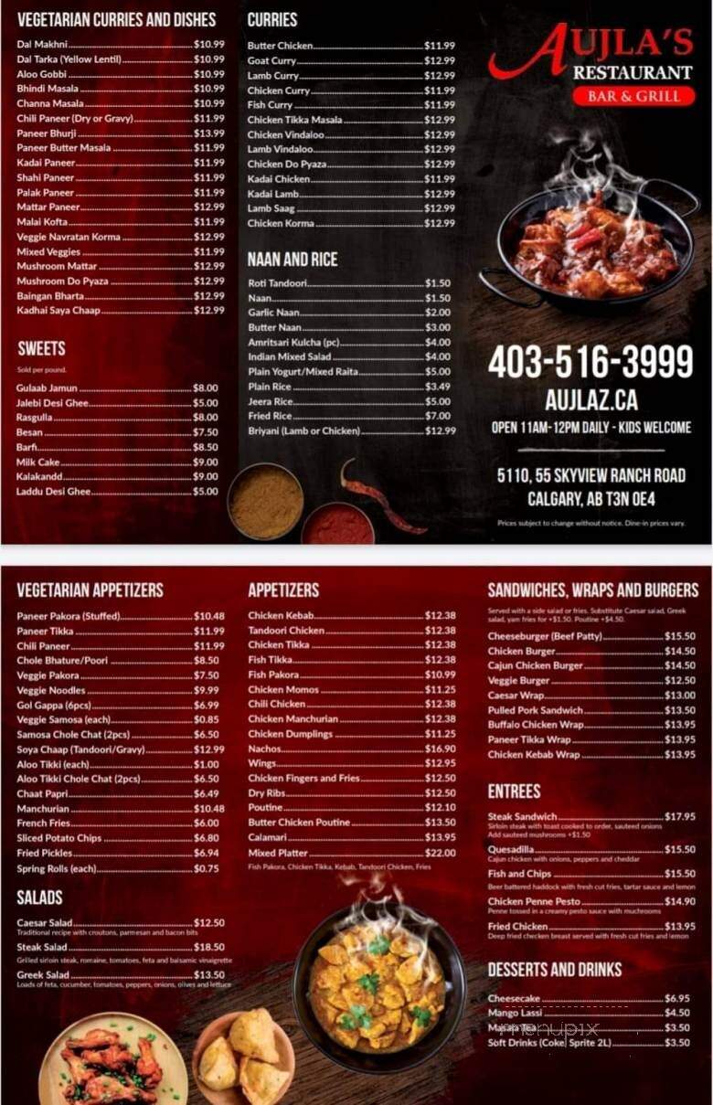Aujla's Restaurant Bar & Grill - Calgary, AB menu_pic