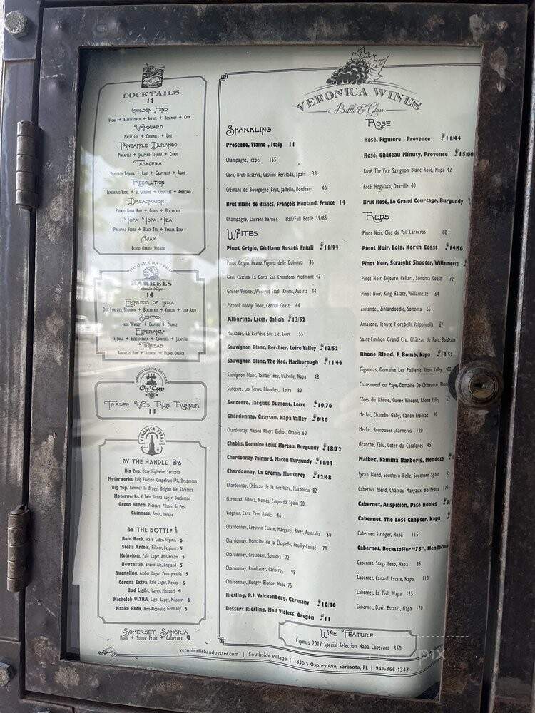 Veronica Fish and Oyster - Sarasota, FL menu_pic