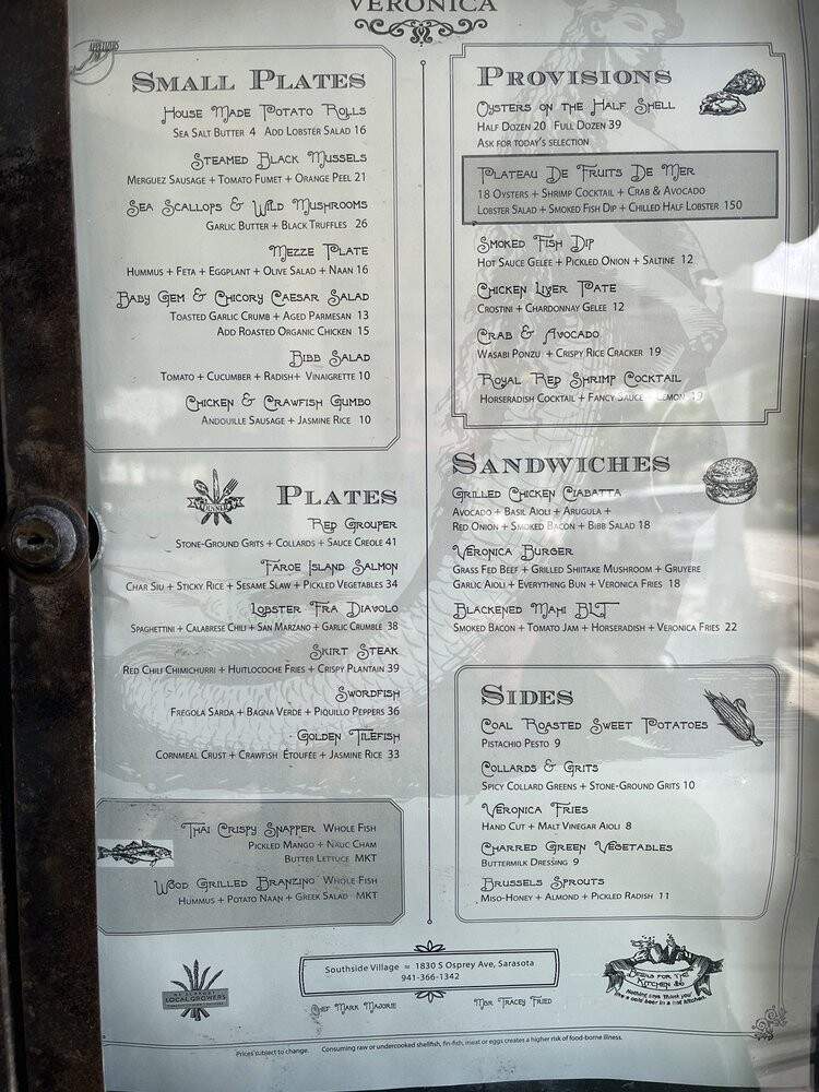 Veronica Fish and Oyster - Sarasota, FL menu_pic