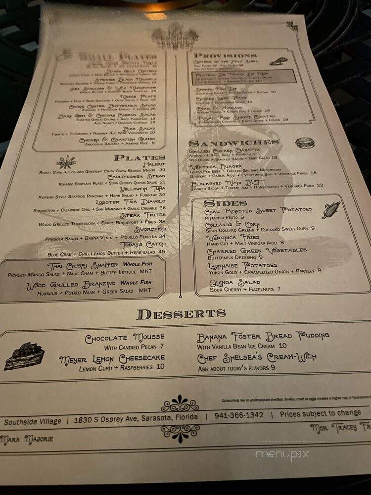 Veronica Fish and Oyster - Sarasota, FL menu_pic