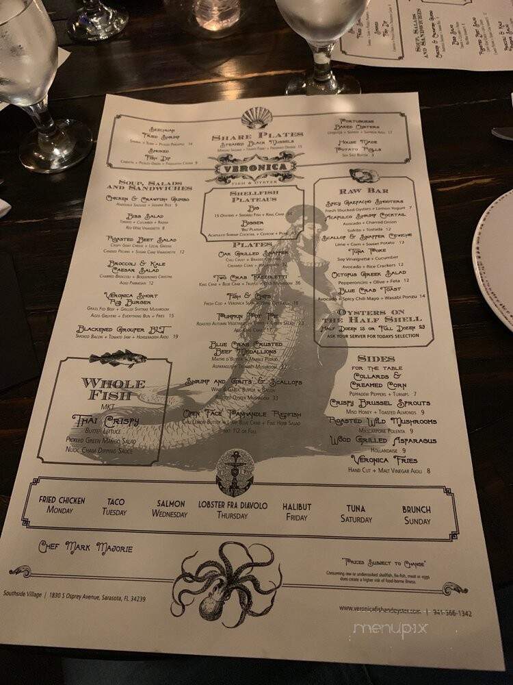 Veronica Fish and Oyster - Sarasota, FL menu_pic