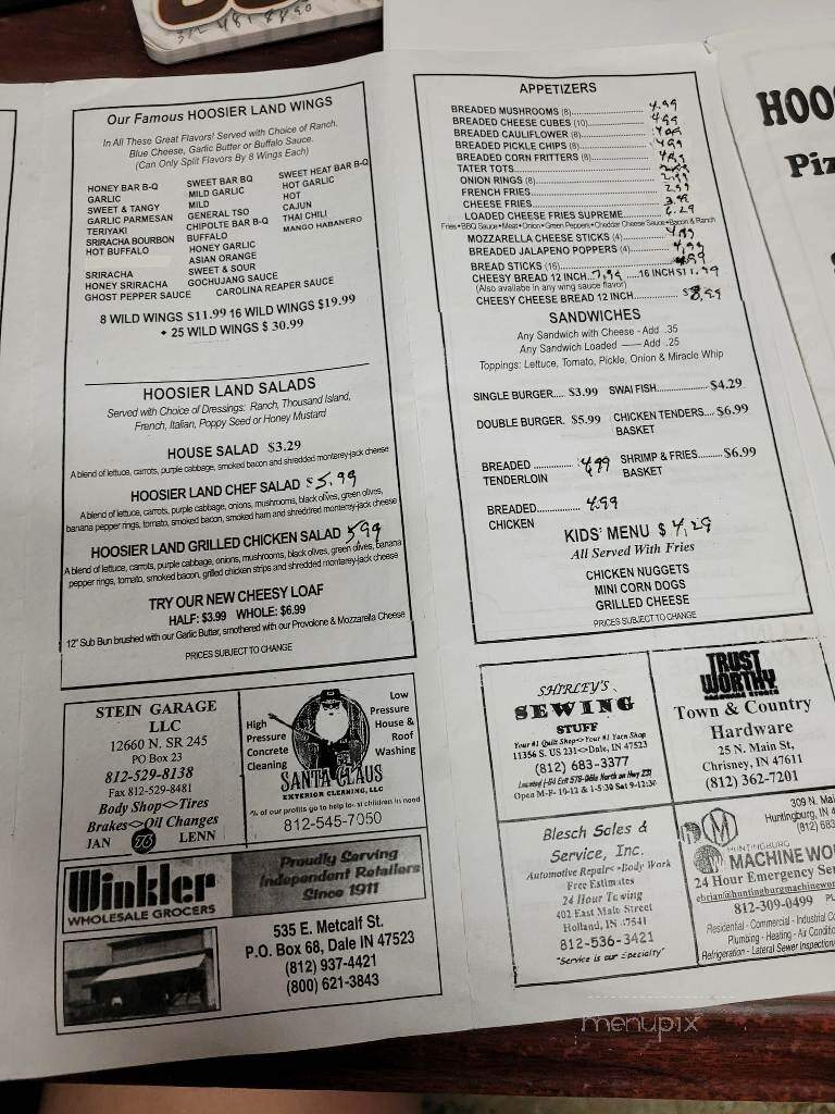 Hoosier land pizza & wings - Lincoln City, IN menu_pic