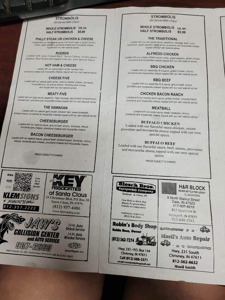 Hoosier land pizza & wings - Lincoln City, IN menu_pic