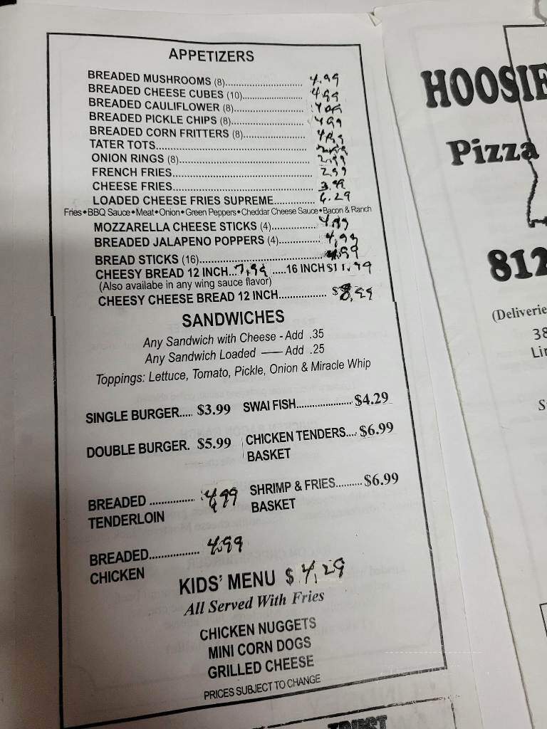 Hoosier land pizza & wings - Lincoln City, IN menu_pic