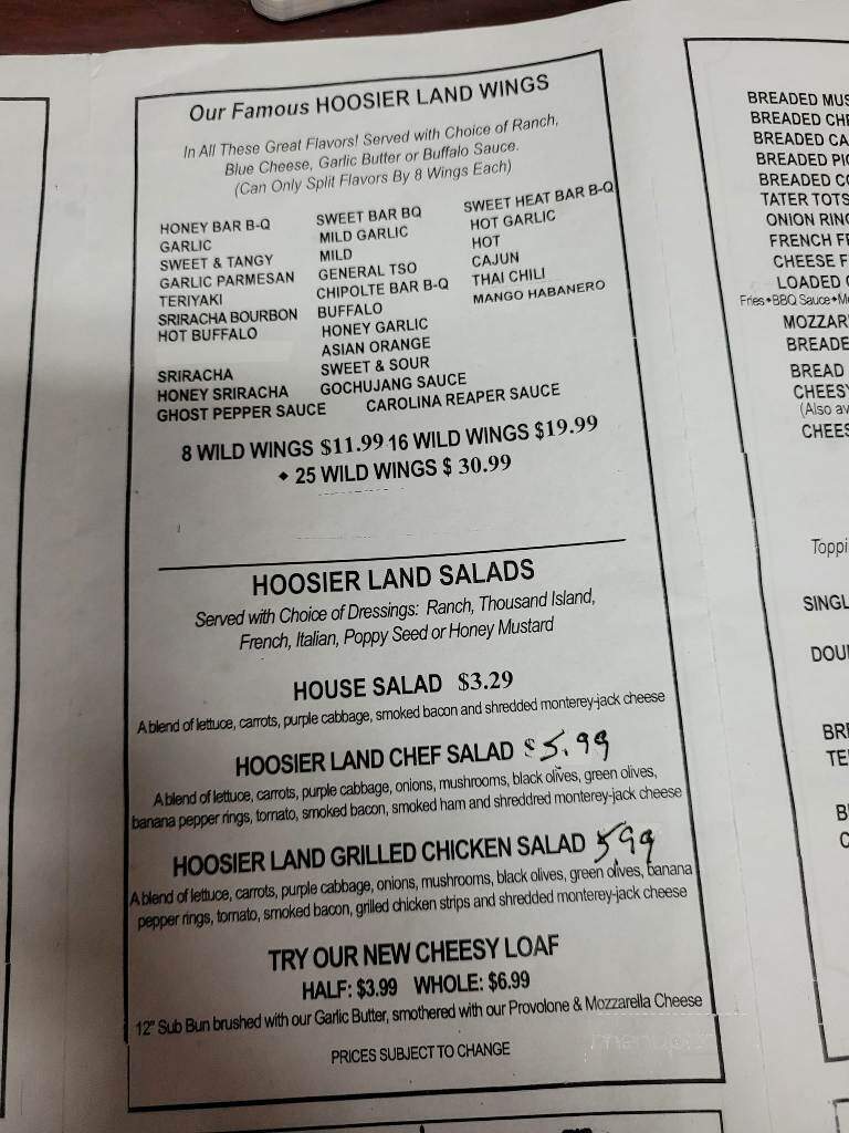 Hoosier land pizza & wings - Lincoln City, IN menu_pic