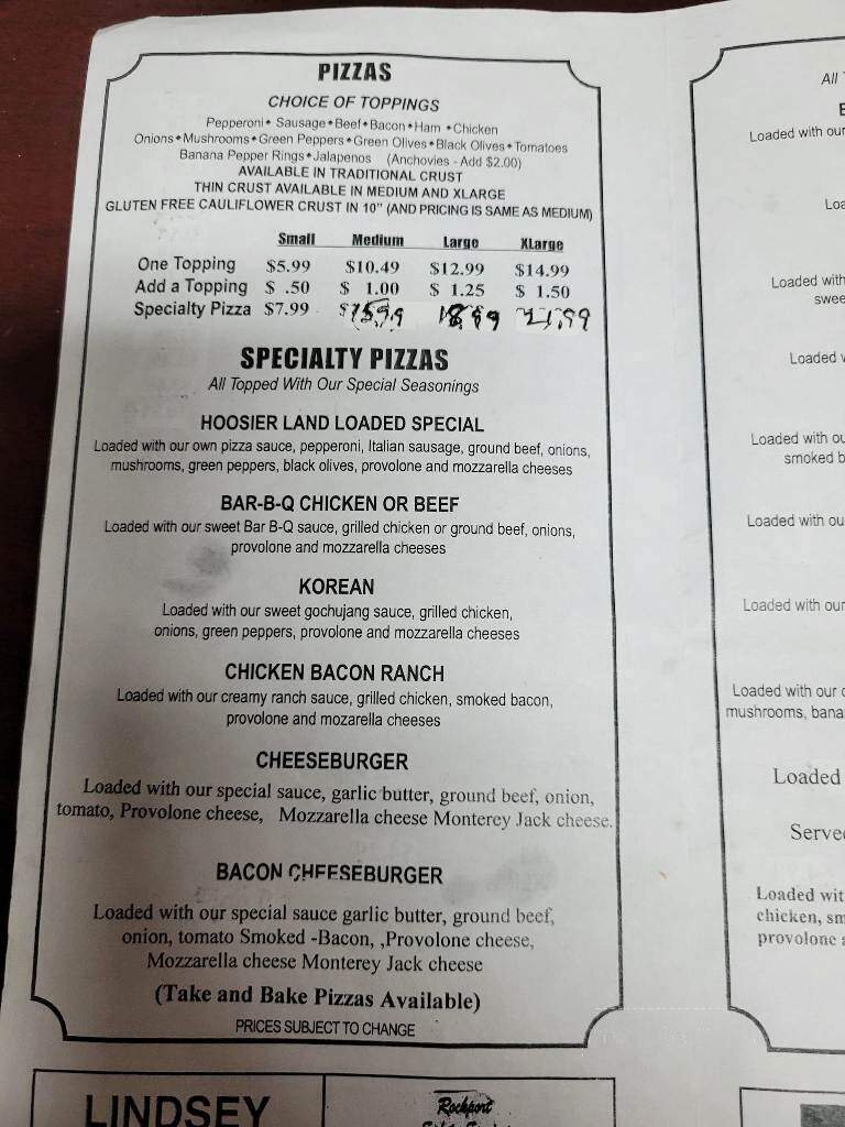 Hoosier land pizza & wings - Lincoln City, IN menu_pic