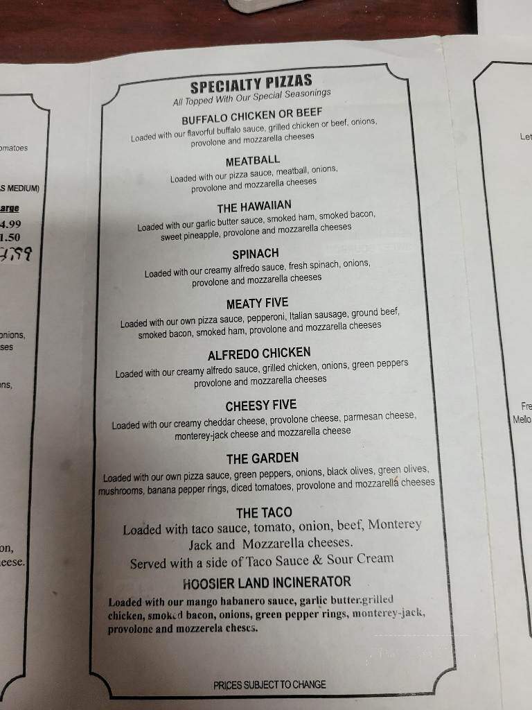 Hoosier land pizza & wings - Lincoln City, IN menu_pic