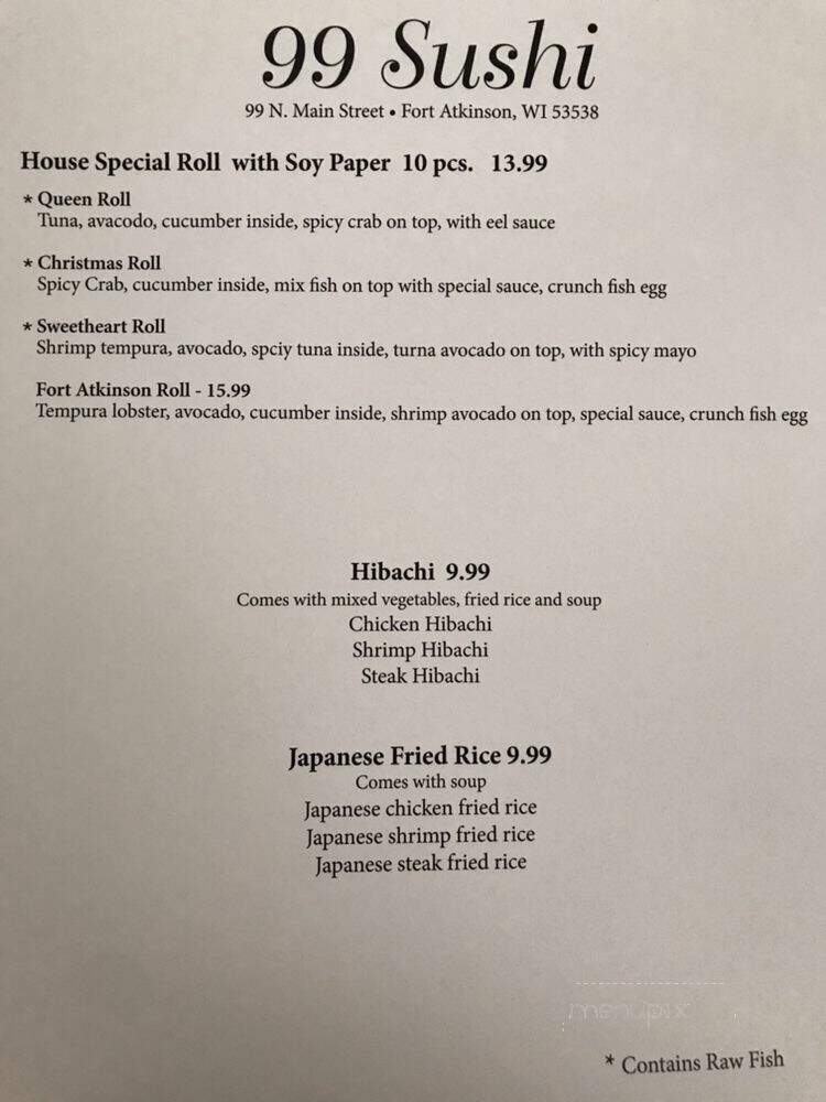 99 Sushi - Fort Atkinson, WI menu_pic